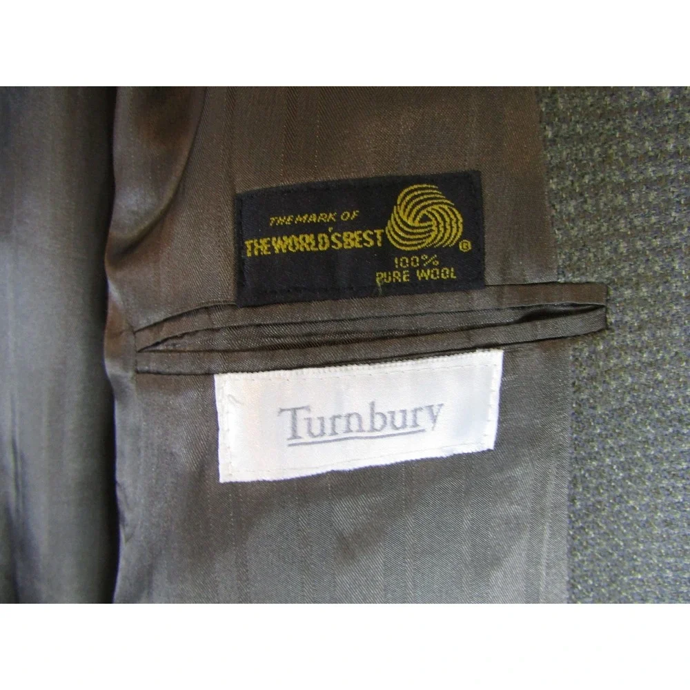 Turnbury‎ Wool Blazer Mens XL Brown Good Vintage Made in USA Micro Check Jacket